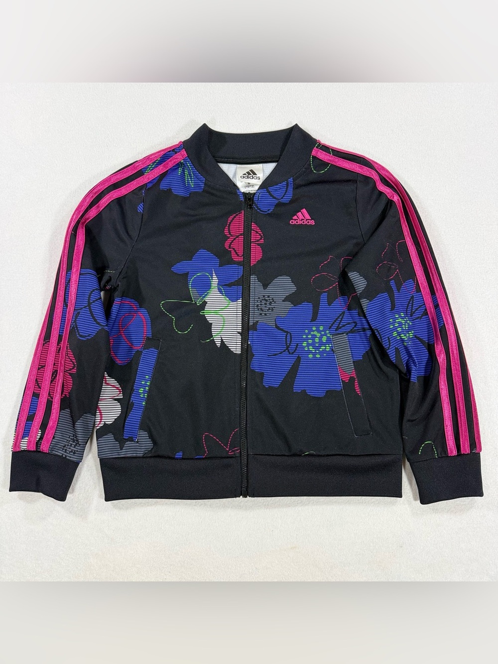 Adidas Girls' Allover Print Tricot Jacket Floral Hot Pink  Size Medium 10/12